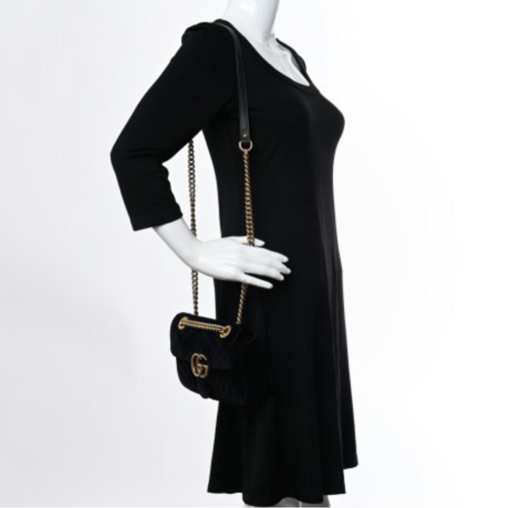 Gucci Velvet Matelasse Mini GG Marmont Shoulder